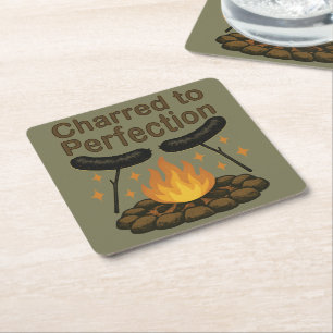 Charred to Perfection Grappige kampvuur hotdog Kartonnen Onderzetters