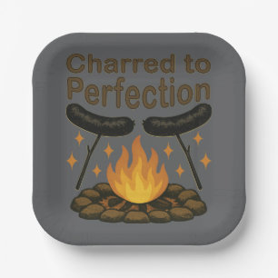Charred to Perfection Grappige kampvuur hotdog Papieren Bordje