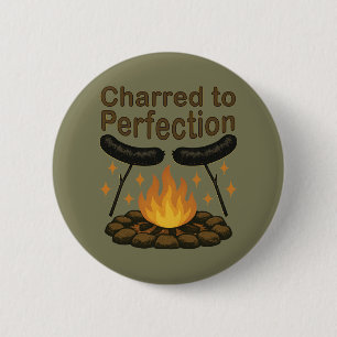 Charred to Perfection Grappige kampvuur hotdog Ronde Button 5,7 Cm