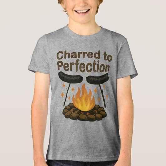 Charred to Perfection Grappige kampvuur hotdog Tri-Blend Shirt (Voorkant)