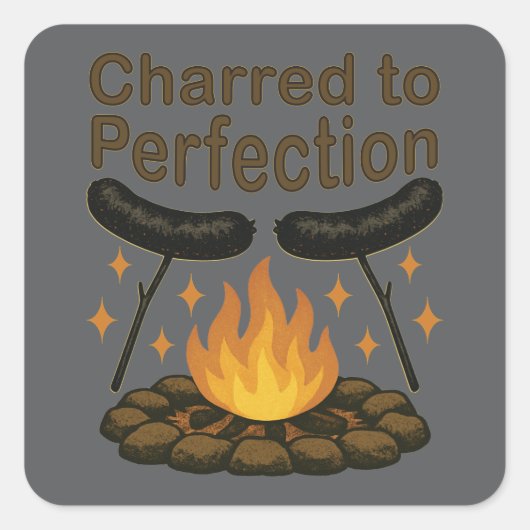 Charred to Perfection Grappige kampvuur hotdog Vierkante Sticker (Voorkant)
