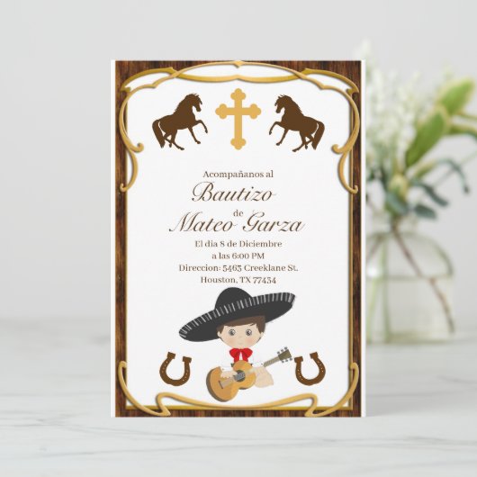 CHARRO BAUTIZO INVITATIES KAART (Staand voorkant)
