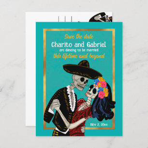 Charro Catrina Sugar Skulls Blauwgroen Save the Da Briefkaart