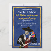 Charro Catrina Suikerschedels Dans Blauw Verloving Kaart (Voorkant)