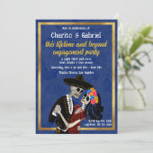 Charro Catrina Suikerschedels Dans Blauw Verloving Kaart (Staand voorkant)