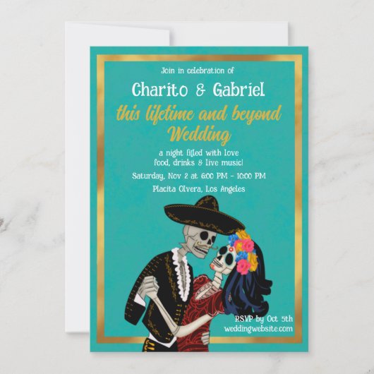 Charro Catrina Suikerschedels Dansen Blauwgroen br Kaart (Voorkant)