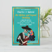 Charro Catrina Suikerschedels Dansen Blauwgroen br Kaart (Staand voorkant)