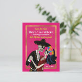 Charro Catrina Suikerschedels Roze Save the Date Briefkaart (Staand voorkant)