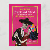 Charro Catrina Suikerschedels Roze Save the Date Briefkaart (Voorkant)