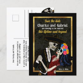 Charro Catrina Suikerschedels Zwart Save the Date Briefkaart