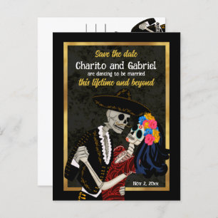 Charro Catrina Suikerschedels Zwart Save the Date Briefkaart