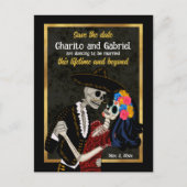 Charro Catrina Suikerschedels Zwart Save the Date Briefkaart (Voorkant)