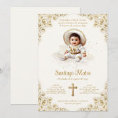 Charro doop uitnodiging – Jongen – Goud & Ivoor (Voorkant / Achterkant)