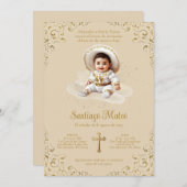 Charro doop uitnodiging – Jongen – Tan & Goud (Voorkant / Achterkant)