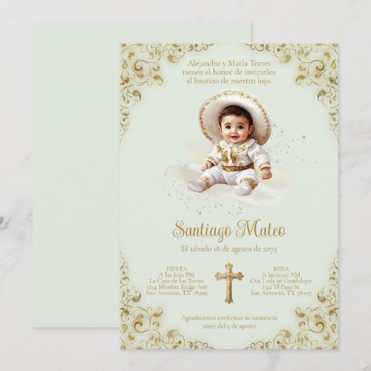 Charro doop uitnodiging – Jongen – Wijze & Goud (Voorkant / Achterkant)