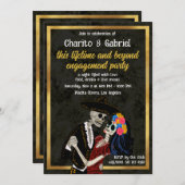 Charro en Catrina Sugar Skulls Dancing Verloving Kaart (Voorkant / Achterkant)