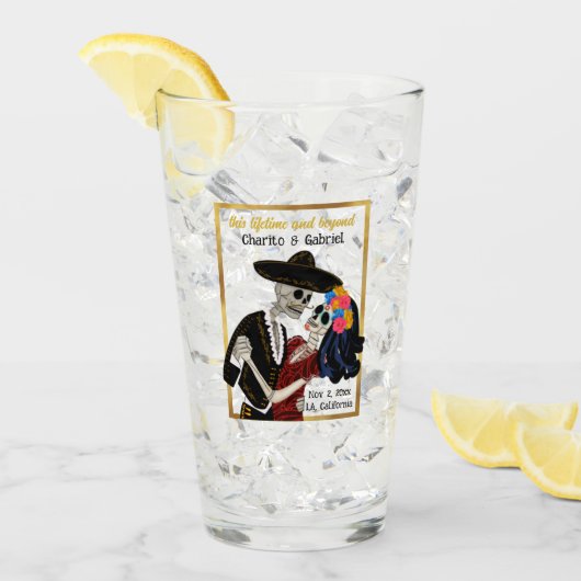 Charro en Catrina Sugar Skulls dansen Glas (Voorkant ijs)