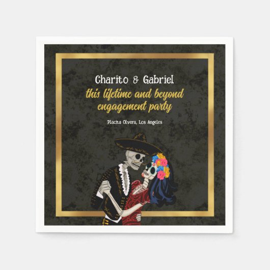 Charro en Catrina Sugar Skulls Zwart Servet (Voorkant)