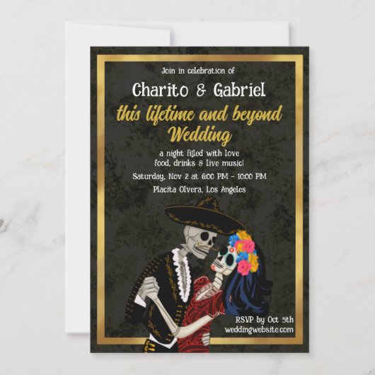 Charro en Catrina Suikerschedels Dansen Huwelijk Kaart (Voorkant)