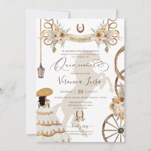 Charro Floral Boho Rustic Country Quinceanera v2 Kaart (Voorkant)