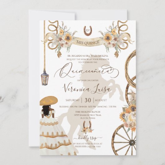 Charro Floral Boho Rustic Country Quinceanera v2 Kaart (Voorkant)
