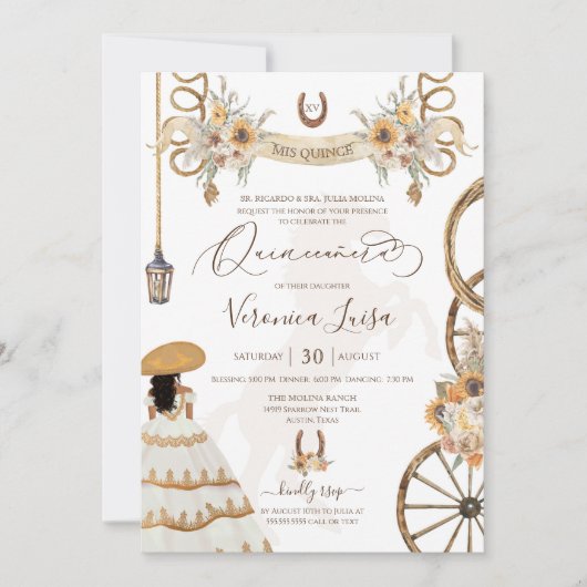 Charro Floral Boho Rustic Land Quinceanera Kaart (Voorkant)