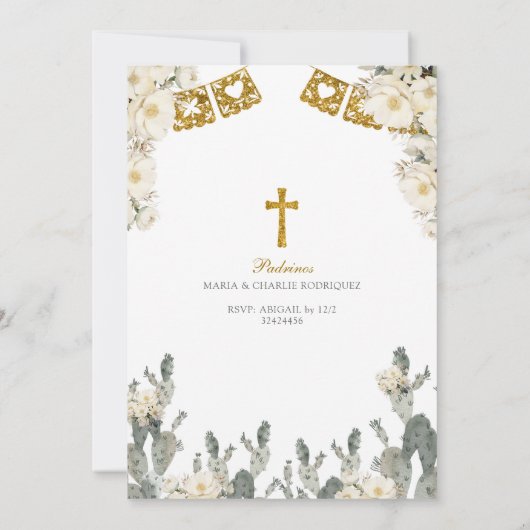 Charro Gold Witte Tweeling Doop en Eerste Verjaard Kaart (Achterkant)