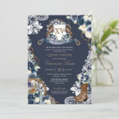 Charro Horse Crest Royal Navy Blue Quinceanera Kaart (Staand voorkant)