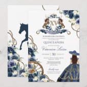 Charro Horse Crest Royal Navy Blue Quinceañera Kaart (Voorkant / Achterkant)