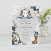 Charro Horse Crest Royal Navy Blue Quinceanera Kaart (Staand voorkant)