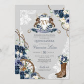 Charro Horse Crest Royal Navy Blue Quinceanera Kaart (Voorkant / Achterkant)