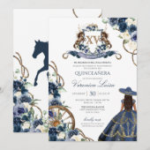 Charro Horse Crest Royal Navy Blue Quinceanera Kaart (Voorkant / Achterkant)