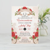 Charro/Huapango Quinceanera Uitnodiging, Rode Roze Kaart (Staand voorkant)