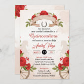 Charro/Huapango Quinceanera Uitnodiging, Rode Roze Kaart (Voorkant / Achterkant)