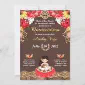 Charro Invitation Red Roses, Hacienda, Sunflower Aankondiging (Voorkant)