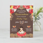 Charro Invitation Red Roses, Hacienda, Sunflower Aankondiging (Staand voorkant)