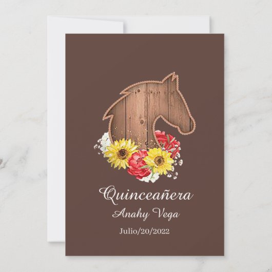 Charro Invitation Red Roses, Hacienda, Sunflower Aankondiging (Achterkant)