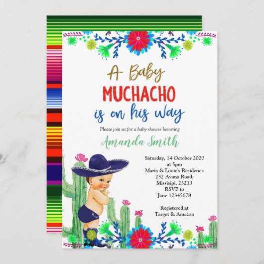 Charro Mexican Boy Baby shower Uitnodiging (Voorkant / Achterkant)