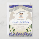 Charro Navy Blauw Zilver 1e verjaardag uitnodiging (Voorkant)