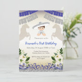 Charro Navy Blauw Zilver 1e verjaardag uitnodiging (Staand voorkant)