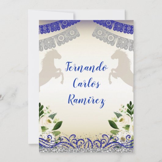 Charro Navy Blauw Zilver 1e verjaardag uitnodiging (Achterkant)