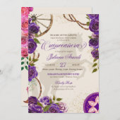 Charro Paarse Rozen Western Ranch Quinceanera Kaart (Voorkant / Achterkant)