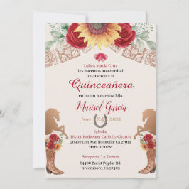 Charro Quinceanera nodigt Red Roses uit