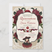 Charro Quinceanera Red Burgundy Floral Birthday Kaart (Voorkant)