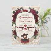 Charro Quinceanera Red Burgundy Floral Birthday Kaart (Staand voorkant)