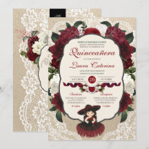 Charro Quinceanera Red Burgundy Floral Birthday