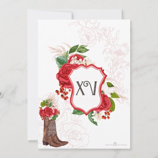 Charro Quinceañera Red Rose Floral Crest Western Kaart (Achterkant)