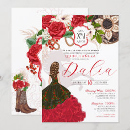 Charro Quinceañera Red Roses Floral Crest Western Kaart