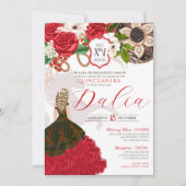 Charro Quinceañera Red Roses Floral Crest Western Kaart (Voorkant)