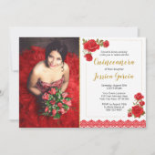 Charro Quinceañera Uitnodiging | Rozen en kant (Voorkant)